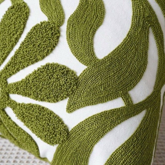 Embroidered Green Leaf Floral Throw Pillow Cover - Picture 4 of 6